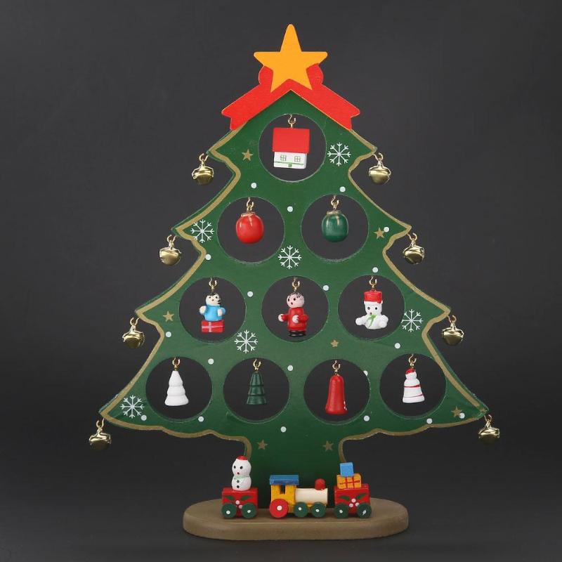 Creative Wood DIY Christmas Tree Bell Ornament Xmas Party Table Desk Decor - ebowsos