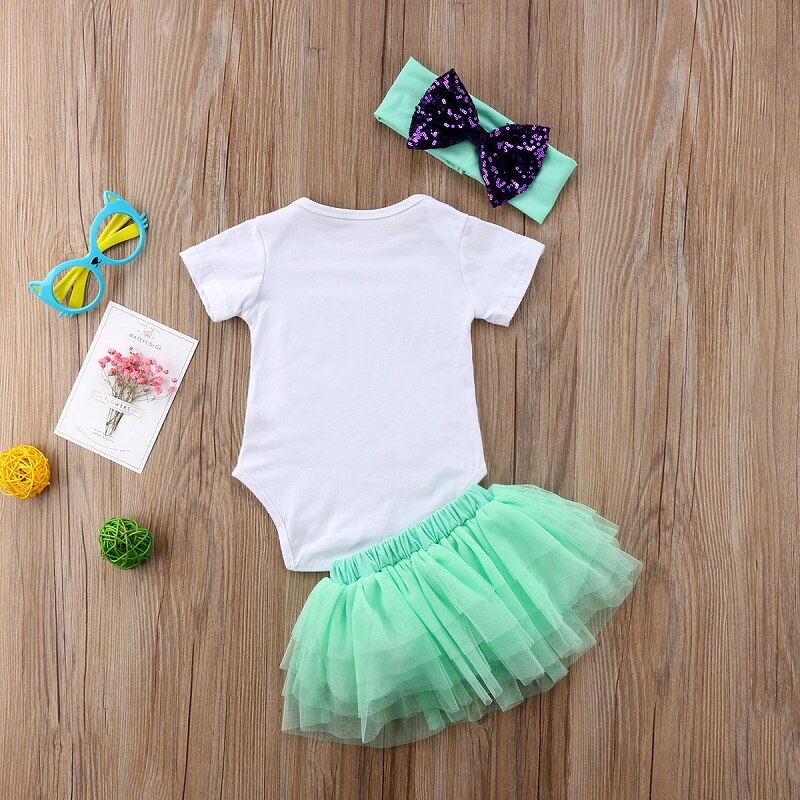 Cute 3PCS Newborn Baby Girl Short Sleeve Shell Romper + Lace Tutu Skirts+Headband Outfits Clothes Summer Baby Clothing - ebowsos