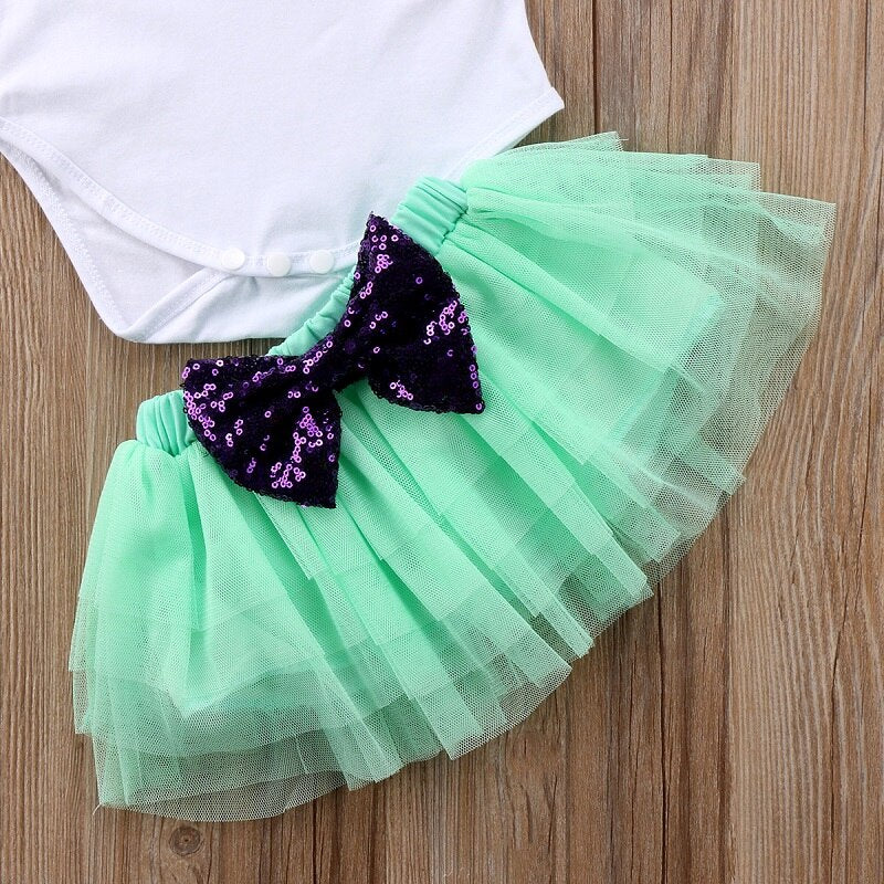 Cute 3PCS Newborn Baby Girl Short Sleeve Shell Romper + Lace Tutu Skirts+Headband Outfits Clothes Summer Baby Clothing - ebowsos