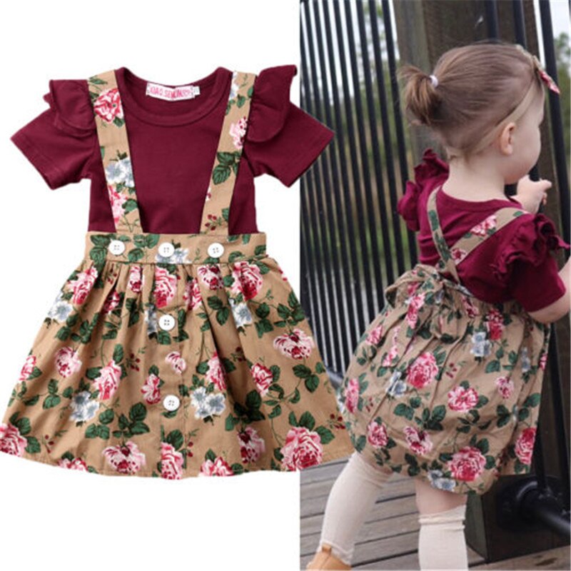 Cute 3PCS Sweet Printing Floral Baby Girl Dress Newborn Baby Girls Short Fly Sleeve Romper Flower Belt Dresses Outfit - ebowsos