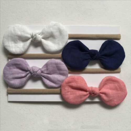 Cute 4pcs/set Kids Baby Toddler Infant Turban Knot Rabbit Headband Bow Hairband Head Band - ebowsos