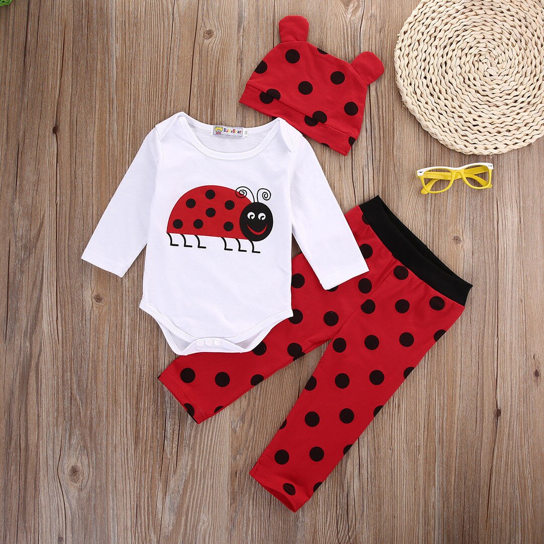 Cute Animals Infant Baby Boy Girl Long Sleeve Cotton Rompers Tops Pants Hats Outfit Set Clothes - ebowsos