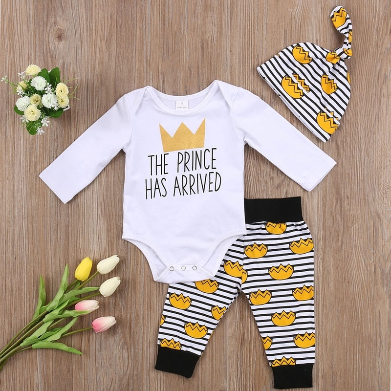 Cute Baby Boy Clothes Cartoon An crown Newborn Infant Baby Boys Prince Clothes Playsuit Pants Outfits Set - ebowsos