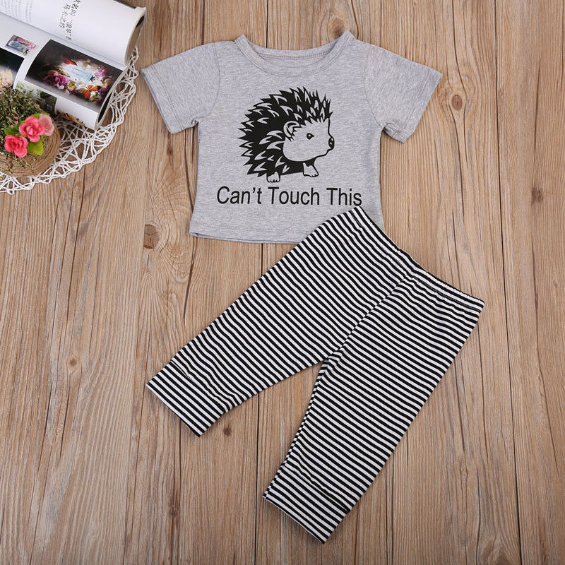 Cute Baby Boy Girl can't touch this T-shirt Tops+Striped Pants 2pcs Outfits Set - ebowsos