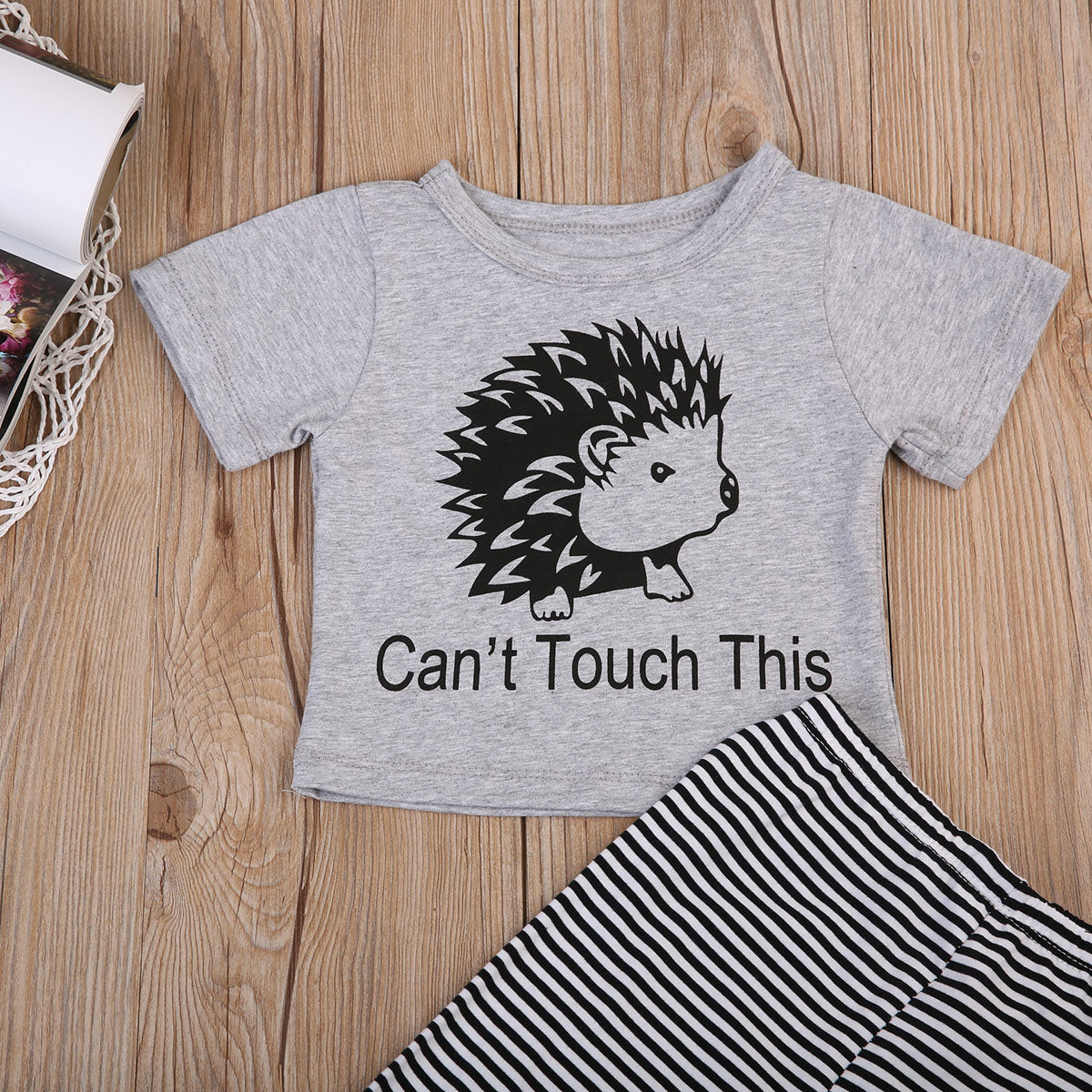 Cute Baby Boy Girl can't touch this T-shirt Tops+Striped Pants 2pcs Outfits Set - ebowsos