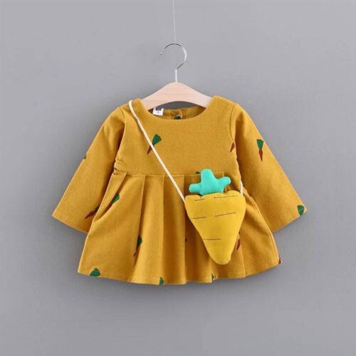 Cute Baby Dresses Kids Girl Carrot Long Sleeve Party Princess Tutu Dress+Bag Outfits - ebowsos