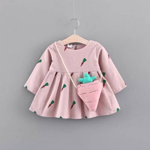 Cute Baby Dresses Kids Girl Carrot Long Sleeve Party Princess Tutu Dress+Bag Outfits - ebowsos