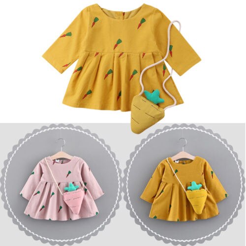 Cute Baby Dresses Kids Girl Carrot Long Sleeve Party Princess Tutu Dress+Bag Outfits - ebowsos