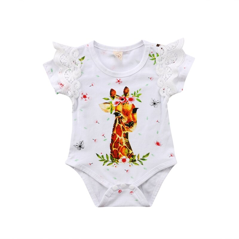 Cute Baby Girl Clothes Newborn Kid Baby Girls Lace Deer Bodysuit Short Sleeve Jumpsuit Outfit Clothes Set - ebowsos