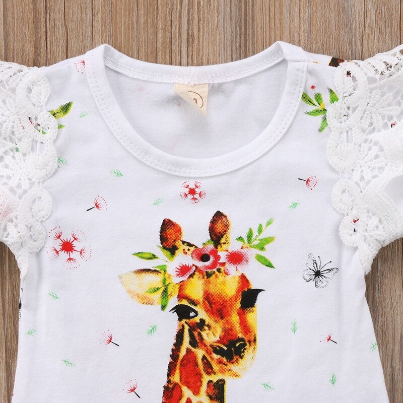 Cute Baby Girl Clothes Newborn Kid Baby Girls Lace Deer Bodysuit Short Sleeve Jumpsuit Outfit Clothes Set - ebowsos