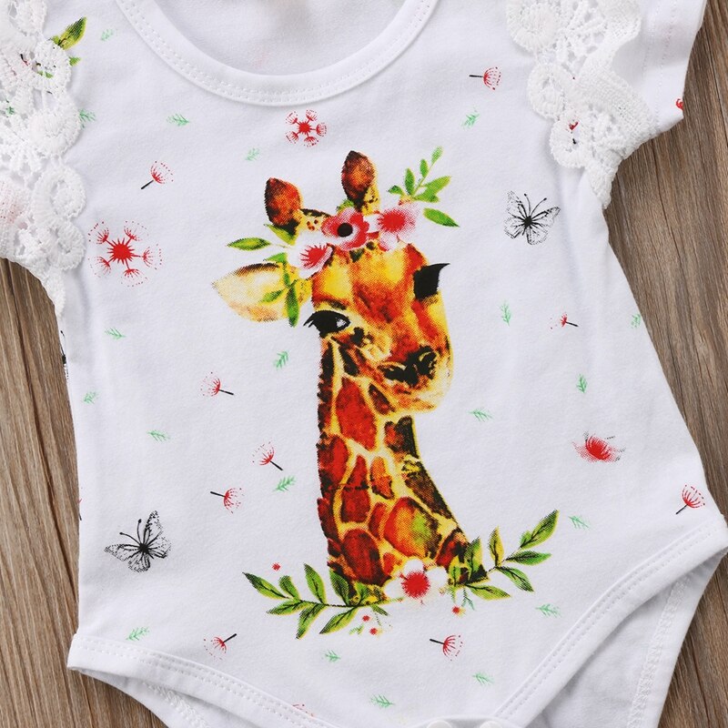 Cute Baby Girl Clothes Newborn Kid Baby Girls Lace Deer Bodysuit Short Sleeve Jumpsuit Outfit Clothes Set - ebowsos