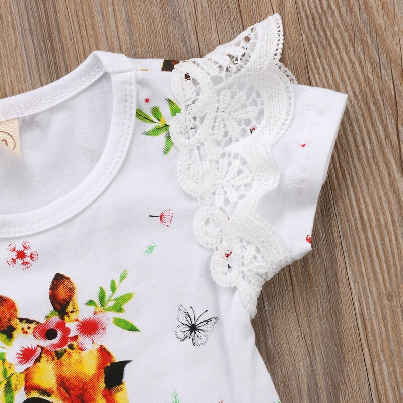 Cute Baby Girl Clothes Newborn Kid Baby Girls Lace Deer Bodysuit Short Sleeve Jumpsuit Outfit Clothes Set - ebowsos