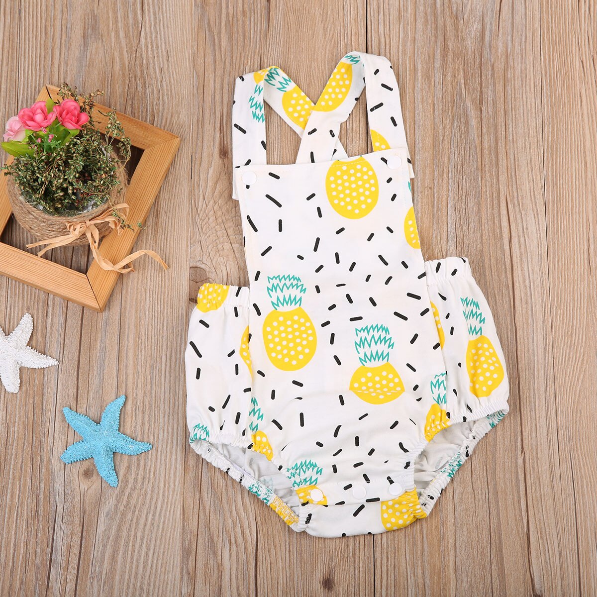 Cute Baby Girl Clothes Pineapple Print Jumpsuit Sleeveless Cotton Bodysuit Outfit Playsuit Summer - ebowsos