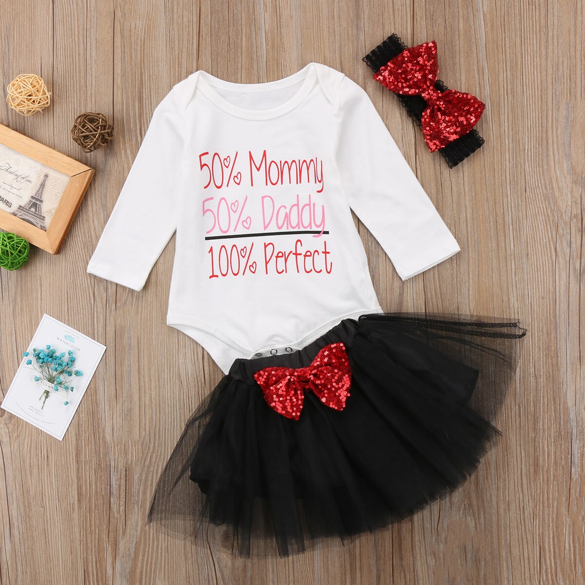 Cute Baby Girl Long Sleeve Cotton Top Letter Sequin Lace Tutu Skirt Outfits Set Clothes - ebowsos