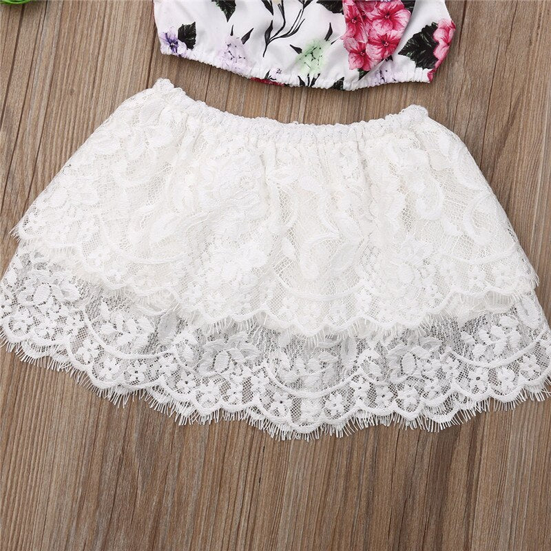 Cute Baby Girls Clothes Backloess T-shirt Tops+Mini Lace Skirt Dress 2Pcs Set - ebowsos