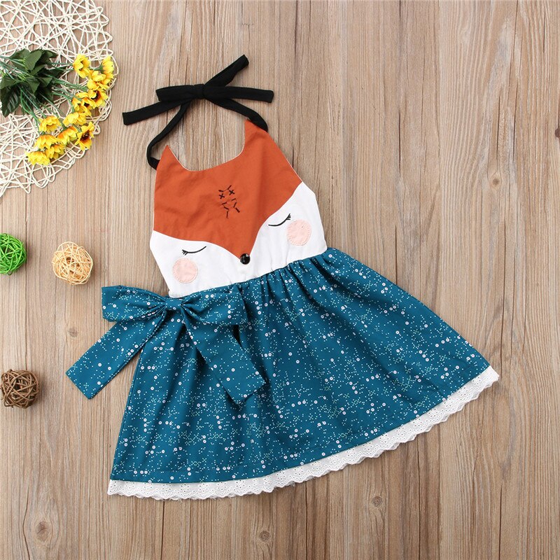 Cute Baby Girls Dress Toddler Kids Halter Cartoon Backless Summer Party Dress Summer Cartoon Sundress Clothing - ebowsos