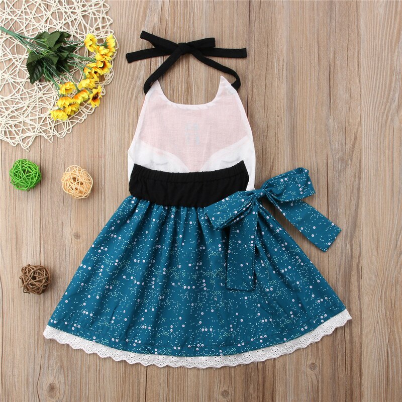 Cute Baby Girls Dress Toddler Kids Halter Cartoon Backless Summer Party Dress Summer Cartoon Sundress Clothing - ebowsos