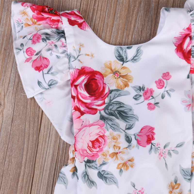 Cute Baby Girls Floral Bodysuit Jumpsuit Clothes Outfits Summer Children Clothing Headband 0-18M - ebowsos