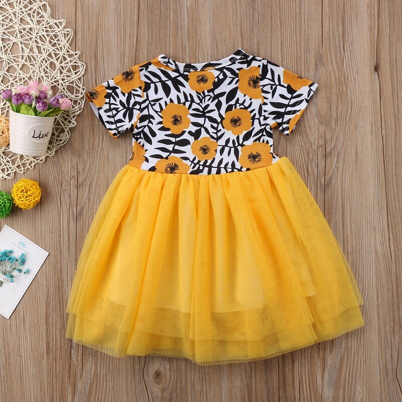 Cute Baby Girls Floral Dress Kids Party Wedding Pageant Formal Dresses Tulle Sundress Girls Floral Princess Dress - ebowsos