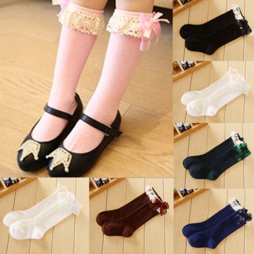 Cute Baby Kid Girl Lace Bow Princess Socks Cotton Knee High Socks Stockings 1-6Y - ebowsos