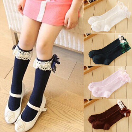 Cute Baby Kid Girl Lace Bow Princess Socks Cotton Knee High Socks Stockings 1-6Y - ebowsos