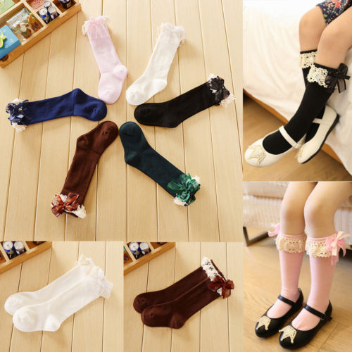 Cute Baby Kid Girl Lace Bow Princess Socks Cotton Knee High Socks Stockings 1-6Y - ebowsos