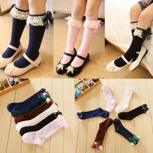 Cute Baby Kid Girl Lace Bow Princess Socks Cotton Knee High Socks Stockings 1-6Y - ebowsos