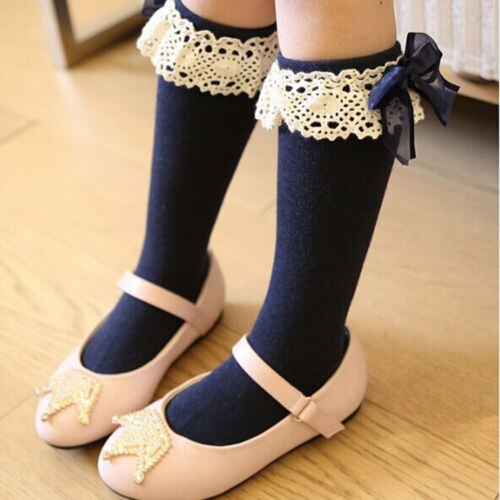 Cute Baby Kid Girl Lace Bow Princess Socks Cotton Knee High Socks Stockings 1-6Y - ebowsos