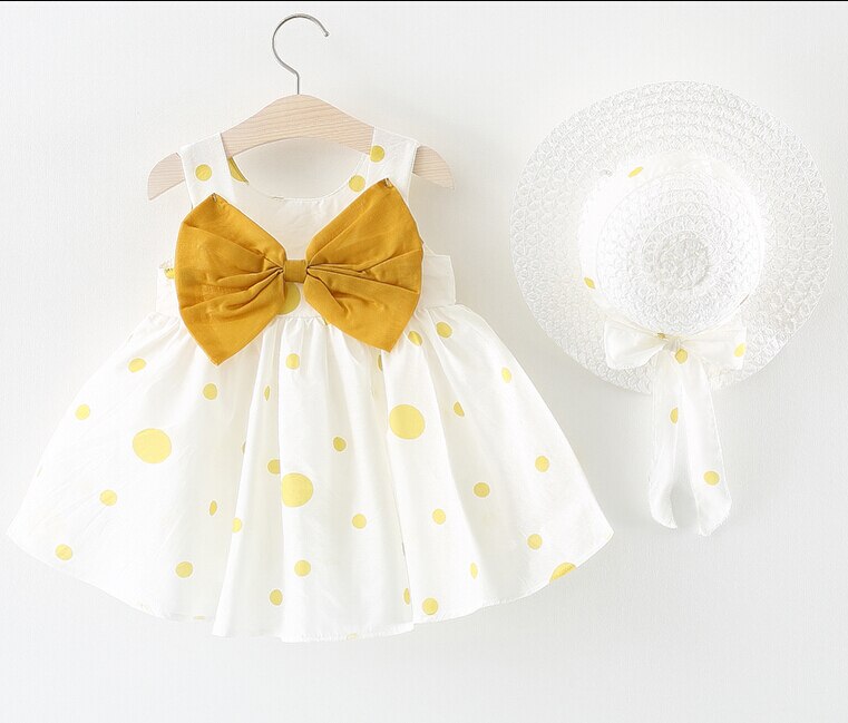 Cute Baby Kids Girls Dress Dot Bowknot Dresses+Hat Casual Party Sundress Clothes 6M-3Y - ebowsos