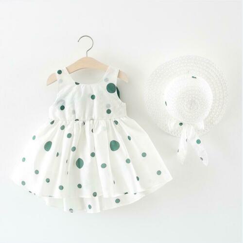 Cute Baby Kids Girls Dress Dot Bowknot Dresses+Hat Casual Party Sundress Clothes 6M-3Y - ebowsos