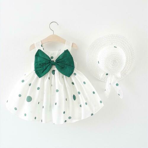 Cute Baby Kids Girls Dress Dot Bowknot Dresses+Hat Casual Party Sundress Clothes 6M-3Y - ebowsos