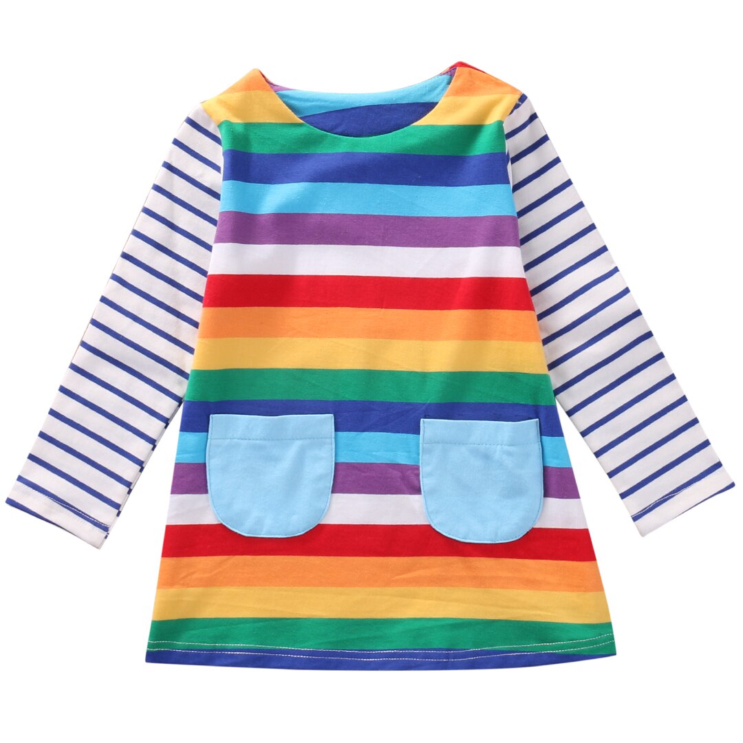 Cute Baby Kids Girls Stripe Clothes Long Sleeve Tops Party Princess Dress - ebowsos