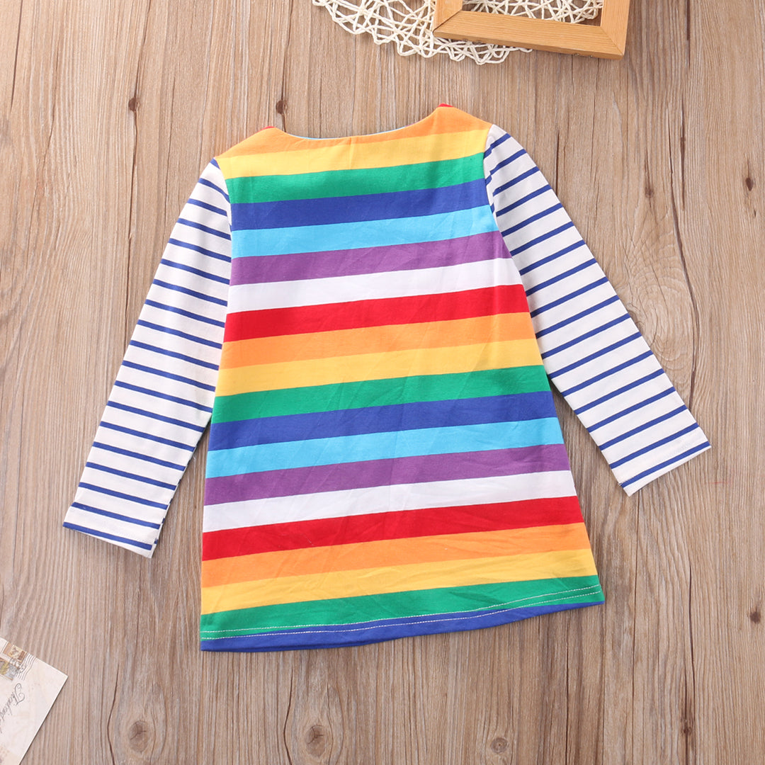 Cute Baby Kids Girls Stripe Clothes Long Sleeve Tops Party Princess Dress - ebowsos