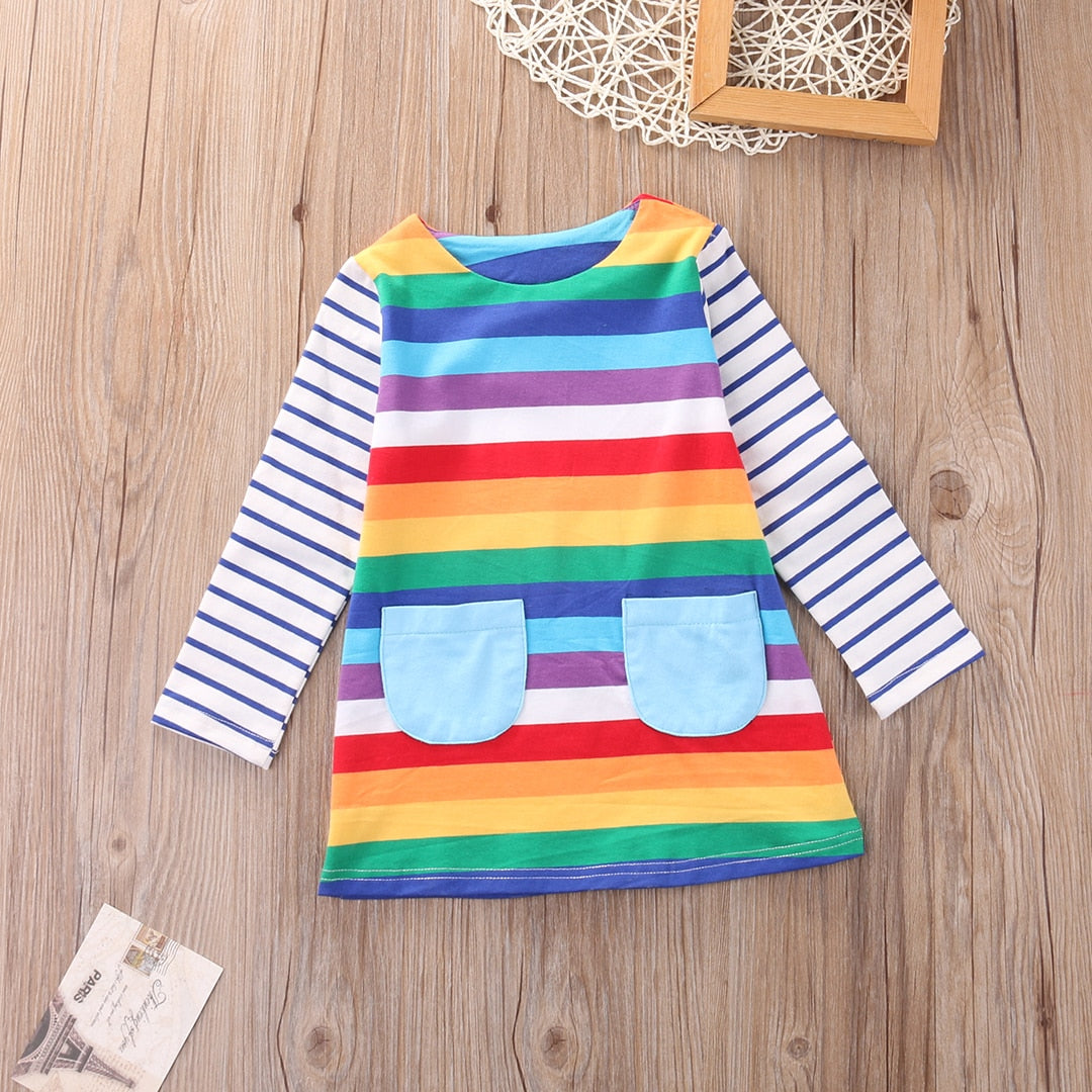 Cute Baby Kids Girls Stripe Clothes Long Sleeve Tops Party Princess Dress - ebowsos