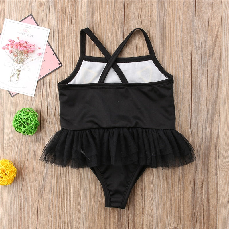 Cute Cart Cat Print Toddler Kids Baby Girls Lace Romper Dress Swimwear Swimsuit Bathing Suit Dress Beachwear - ebowsos