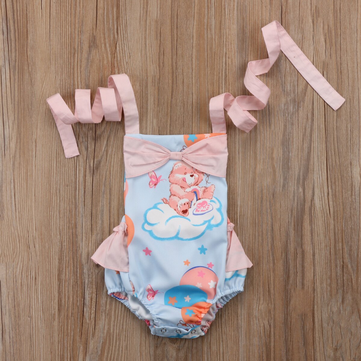 Cute Cartoon Bear Newborn Infant Baby Girl Bear Print Bow Tutu Cotton Sleeveless Jumpsuit Outfit Clothes Summer - ebowsos