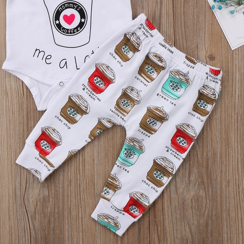 Cute Cartoon Cup Newborn Baby Girls Boys Clothing Sets Bodysuit Long Pants Leggings 3Pcs Outfits Set Clothes - ebowsos