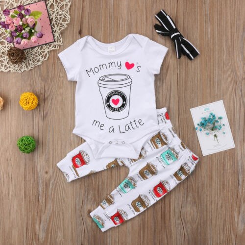 Cute Cartoon Cup Newborn Baby Girls Boys Clothing Sets Bodysuit Long Pants Leggings 3Pcs Outfits Set Clothes - ebowsos