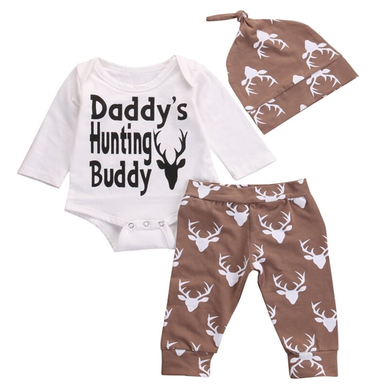 Cute Cartoon Deer Children Clothing Baby Boys Clothes Romper Baby Long Sleeve Tops Legging Pants Hat Set Outfits - ebowsos