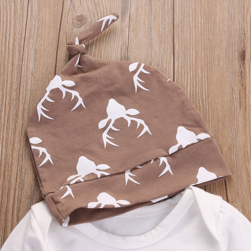 Cute Cartoon Deer Children Clothing Baby Boys Clothes Romper Baby Long Sleeve Tops Legging Pants Hat Set Outfits - ebowsos