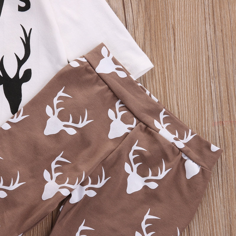 Cute Cartoon Deer Children Clothing Baby Boys Clothes Romper Baby Long Sleeve Tops Legging Pants Hat Set Outfits - ebowsos