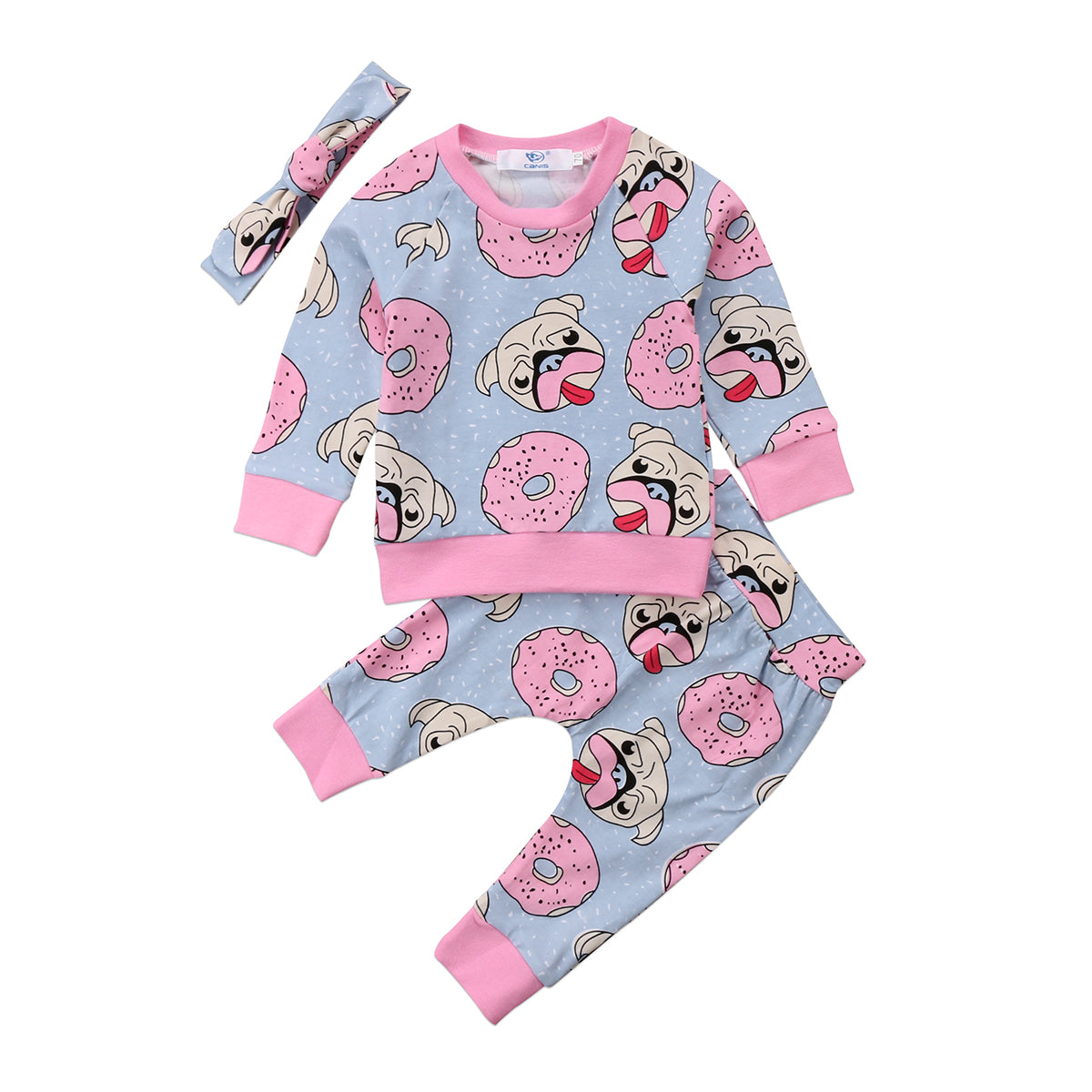 Cute Cartoon Dog Newborn Kid Baby Girl Floral Clothes Long Sleeve Clothing Sets Jumpsuit Long Cotton Pants Outfits  3pcs - ebowsos