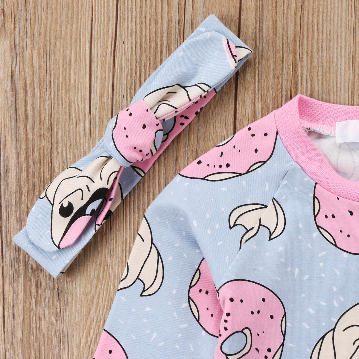 Cute Cartoon Dog Newborn Kid Baby Girl Floral Clothes Long Sleeve Clothing Sets Jumpsuit Long Cotton Pants Outfits  3pcs - ebowsos