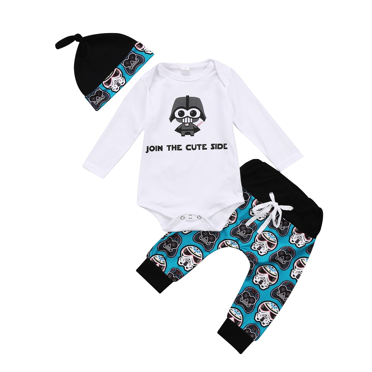 Cute Cartoon Robot Toddler Baby Boy Girl Long Sleeve Tops Romper+Long Pants Hat 3Pcs Outfits Set Clothes - ebowsos