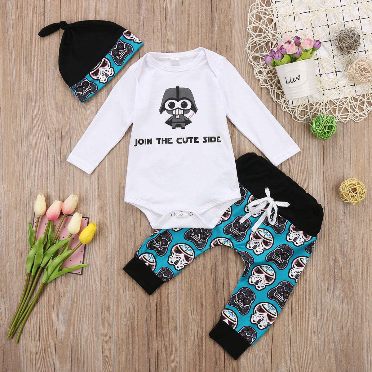 Cute Cartoon Robot Toddler Baby Boy Girl Long Sleeve Tops Romper+Long Pants Hat 3Pcs Outfits Set Clothes - ebowsos