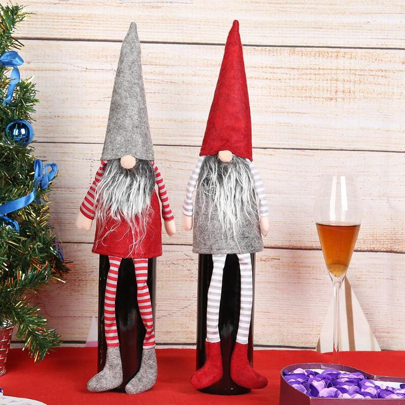 Cute Cartoon Santa Claus Wine Bottle Cover Bag New Year Party Table Decor - ebowsos