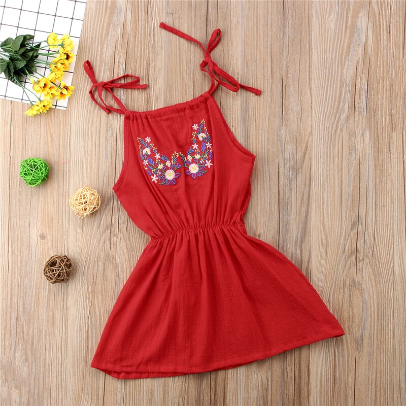 Cute Casual Toddler Kids Baby Girl Dresses Summer Off Shoulder Embroidery Floral Princess Dress Clothes - ebowsos