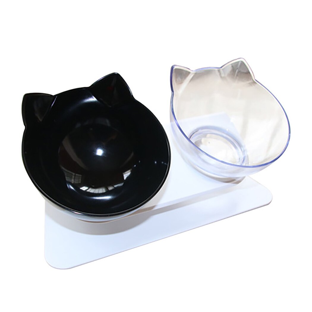 Cute Cat Face Shape Pet Bowls Adjustable Dual-Bowl Tilting Non-Slip Dog Food Bowl Cat Bowl With Food Scoop Pet Feeding Supplies-ebowsos