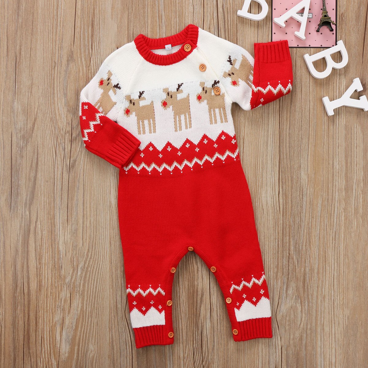 Cute Christmas Baby Romper Newborn Baby Boy Girl Deer Wool Knitting Romper Long Sleeve Jumpsuit Outfits - ebowsos