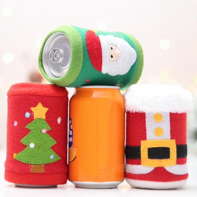 Cute Christmas Fleece Cloth Red Wine Can Bottle Cover Bags Xmas Table Decor - ebowsos